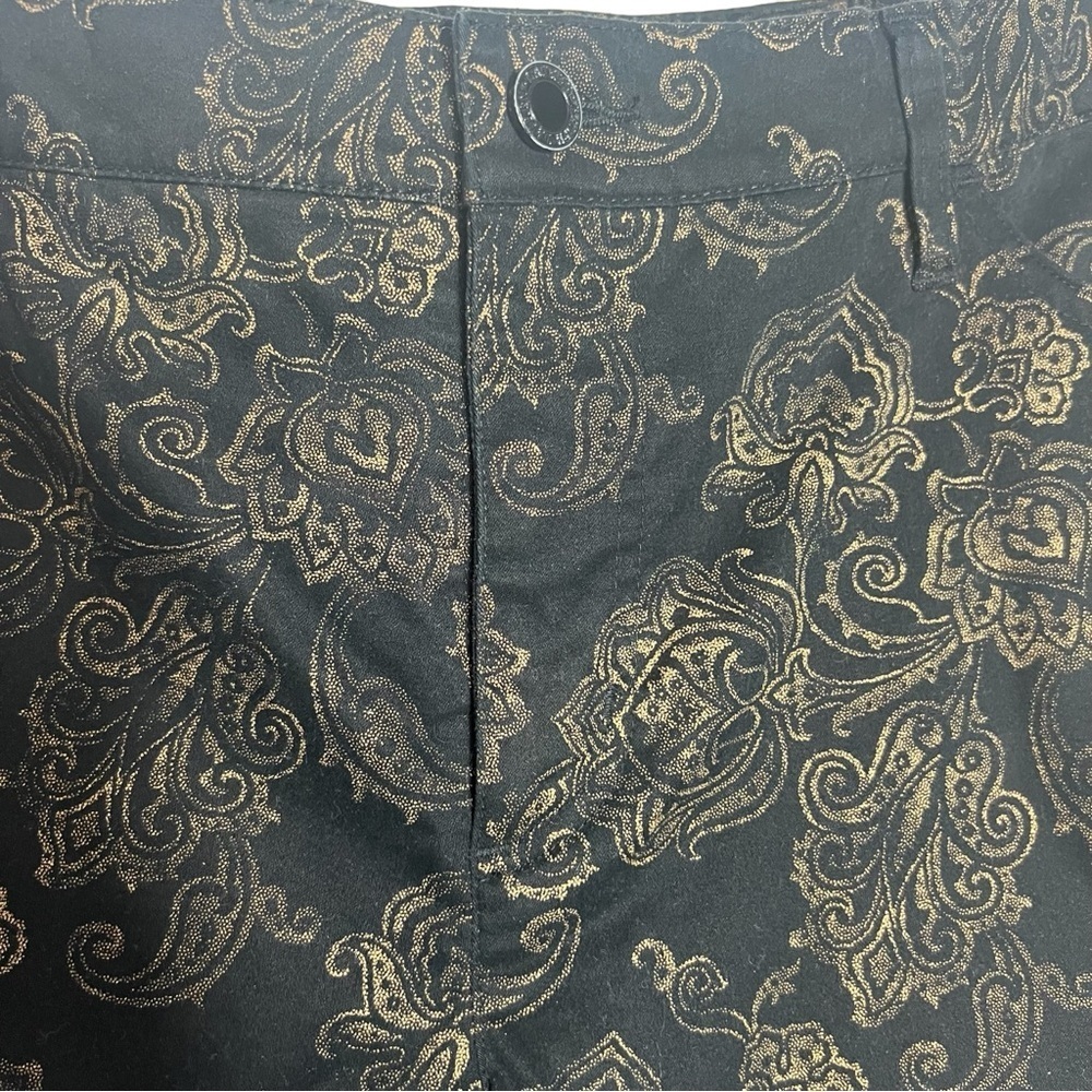 LAUREN RALPH LAUREN Denim Tapestry Print Jeans in Black and Gold Size 16 - Picture 5 of 9
